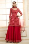 Shop_Aariyana Couture_Red Kurta And Gharara Chiffon Embroidered Zari Leaf Short Set _Online_at_Aza_Fashions