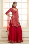 Aariyana Couture_Red Kurta And Gharara Chiffon Embroidered Zari Leaf Short Set  _at_Aza_Fashions