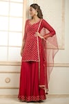 Shop_Aariyana Couture_Red Kurta And Gharara Chiffon Embroidered Zari Leaf Short Set  _at_Aza_Fashions