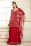 Buy_Aariyana Couture_Red Kurta And Gharara Chiffon Embroidered Zari Leaf Short Set  