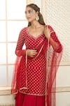 Shop_Aariyana Couture_Red Kurta And Gharara Chiffon Embroidered Zari Leaf Short Set  