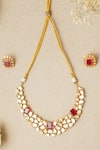 Buy_Zevar By Geeta_Gold Plated Rhinestones, Stones Hand Embellished Necklace Set _at_Aza_Fashions