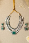 Buy_Zevar By Geeta_Green Diamonds, Stones Embellished Two-layered Necklace Set _at_Aza_Fashions