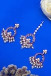Buy_Zevar By Geeta_Red Pearls, Stones, Gota Patti Ruby Embellished Earrings With Maangtikka _at_Aza_Fashions