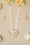 Buy_Zevar By Geeta_Gold Plated Stones, Diamonds Kundan Embellished Long Pendant Necklace Set _at_Aza_Fashions