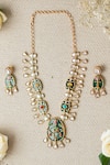 Buy_Zevar By Geeta_Emerald Green Diamonds, Stones Studded Pendant Necklace Set _at_Aza_Fashions