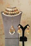 Buy_Zevar By Geeta_Multi Color Diamonds, Pearls Navratna Stone Embellished Choker Necklace Set_at_Aza_Fashions