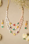 Buy_Zevar By Geeta_Multi Color Diamonds, Stones Navratna Polki Embellished Necklace Set _at_Aza_Fashions