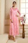 Buy_Aariyana Couture_Pink Chiffon, Satin Embroidery V-neck Rose Petal Floral Print Anarkali Set_Online_at_Aza_Fashions