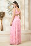 Shop_Aariyana Couture_Pink Chiffon Embroidery Scoop Neck Rose Petal Print Flared Pant Cape Set_Online