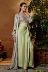 Buy_Amrood_Green Modal Satin Printed Chevron Jacket Open Skirt Set _at_Aza_Fashions