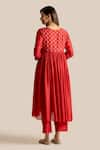 Shop_Cupid Cotton_Red Silk Cotton Embroidered Pita V Neck Aiza Yoke Anarkali And Pant Set _at_Aza_Fashions