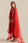Shop_Cupid Cotton_Red Silk Cotton Embroidered Pita V Neck Aiza Yoke Anarkali And Pant Set _Online_at_Aza_Fashions
