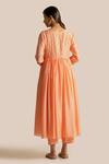 Shop Cupid Cotton Orange Silk, Cotton Embroidery V-neck Aiza Yoke Flared Anarkali And Pant Set at Aza Fashions Shop_Cupid Cotton_Orange Silk, Cotton Embroidery V-neck Aiza Yoke Flared Anarkali And Pant Set _at_Aza_Fashions