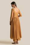 Shop_Cupid Cotton_Gold Silk, Cotton Embroidery V-neck Delisha Anarkali And Pant Set _at_Aza_Fashions