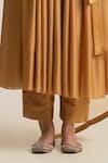 Buy_Cupid Cotton_Gold Silk, Cotton Embroidery V-neck Delisha Anarkali And Pant Set _Online_at_Aza_Fashions
