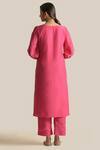 Shop Cupid Cotton Pink Silk, Cotton Embroidery V-neck Inaya Yoke Kurta And Pant Set at Aza Fashions Shop_Cupid Cotton_Pink Silk, Cotton Embroidery V-neck Inaya Yoke Kurta And Pant Set _at_Aza_Fashions