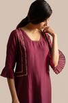 Shop_Cupid Cotton_Wine Silk Organza, Silk, Cotton Cut Work, Noor Side Panel Kurta And Pant Set _Online_at_Aza_Fashions