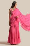 Buy_Cupid Cotton_Pink Silk Hand Embroidered Resham Square Neck Pre-draped Pant Saree With Blouse _at_Aza_Fashions