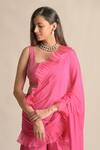 Cupid Cotton_Pink Silk Hand Embroidered Resham Square Neck Pre-draped Pant Saree With Blouse _Online_at_Aza_Fashions