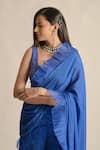 Cupid Cotton_Blue Silk Hand Embroidered Resham Pre-draped Pant Saree With Blouse _Online_at_Aza_Fashions