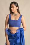 Buy_Cupid Cotton_Blue Silk Hand Embroidered Resham Pre-draped Pant Saree With Blouse _Online_at_Aza_Fashions