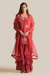 Buy_Cupid Cotton_Red Cotton, Silk Sequins, Embroidery, Zari Round Neck Amira Kurta And Sharara Set _at_Aza_Fashions