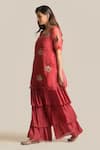 Shop_Cupid Cotton_Red Cotton, Silk Sequins, Embroidery, Zari Round Neck Amira Kurta And Sharara Set _Online_at_Aza_Fashions