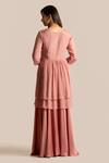 Shop_Cupid Cotton_Pink Silk, Chiffon Piping, Embroidery Square Asma Yoke Anarkali And Sharara Set _at_Aza_Fashions