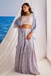 Buy_Tarini Vij_Off White Blouse Organza Printed Floral Round Tyra Embroidered Sharara Set _at_Aza_Fashions