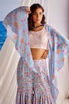 Buy_Tarini Vij_Off White Blouse Organza Printed Floral Round Tyra Embroidered Sharara Set _Online_at_Aza_Fashions