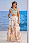 Buy_Tarini Vij_Green Blouse And Skirt Satin Georgette Printed Floral V Neck Esra Sharara Set _Online_at_Aza_Fashions