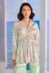 Buy_Tarini Vij_Green Kurta Satin Georgette Printed Floral V Neck And Gharara Set _Online_at_Aza_Fashions