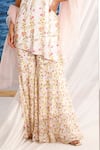 Tarini Vij_Off White Kurta And Sharara Satin Georgette Printed Berina Set _Online_at_Aza_Fashions