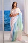 Buy_Tarini Vij_Multi Color Blouse Organza Embroidery Bead V Neck Inez Colorblock Saree With _at_Aza_Fashions