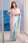 Tarini Vij_Multi Color Blouse Organza Embroidery Bead V Neck Inez Colorblock Saree With _Online_at_Aza_Fashions