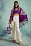 Buy_Vedika Soni_Purple Crepe Embroidered Sequin Shrug High Neck Resham Pant Set _at_Aza_Fashions