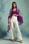 Vedika Soni_Purple Crepe Embroidered Sequin Shrug High Neck Resham Pant Set _Online_at_Aza_Fashions