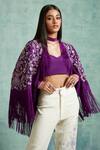 Vedika Soni_Purple Crepe Embroidered Sequin Shrug High Neck Resham Pant Set _at_Aza_Fashions