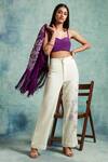 Buy_Vedika Soni_Purple Crepe Embroidered Sequin Shrug High Neck Resham Pant Set 