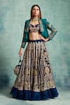 Buy_Vedika Soni_Blue Crepe Embroidered Sequin Jacket Shawl Collar Resham Lehenga Set _at_Aza_Fashions