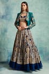 Vedika Soni_Blue Crepe Embroidered Sequin Jacket Shawl Collar Resham Lehenga Set _Online_at_Aza_Fashions