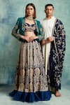 Buy_Vedika Soni_Blue Crepe Embroidered Sequin Jacket Shawl Collar Resham Lehenga Set _Online_at_Aza_Fashions