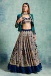 Vedika Soni_Blue Crepe Embroidered Sequin Jacket Shawl Collar Resham Lehenga Set _at_Aza_Fashions