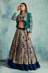 Shop_Vedika Soni_Blue Crepe Embroidered Sequin Jacket Shawl Collar Resham Lehenga Set 