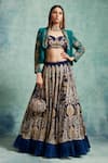 Vedika Soni_Blue Crepe Embroidered Sequin Jacket Shawl Collar Resham Lehenga Set _Online