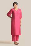 Buy Cupid Cotton Pink Silk, Cotton Embroidery V-neck Inaya Yoke Kurta And Pant Set at Aza Fashions Buy_Cupid Cotton_Pink Silk, Cotton Embroidery V-neck Inaya Yoke Kurta And Pant Set _at_Aza_Fashions