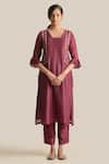Buy_Cupid Cotton_Wine Silk Organza, Silk, Cotton Cut Work, Noor Side Panel Kurta And Pant Set _at_Aza_Fashions