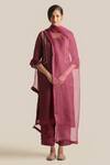Shop_Cupid Cotton_Wine Silk Organza, Silk, Cotton Cut Work, Noor Side Panel Kurta And Pant Set _at_Aza_Fashions