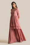 Buy_Cupid Cotton_Pink Silk, Chiffon Piping, Embroidery Square Asma Yoke Anarkali And Sharara Set _at_Aza_Fashions